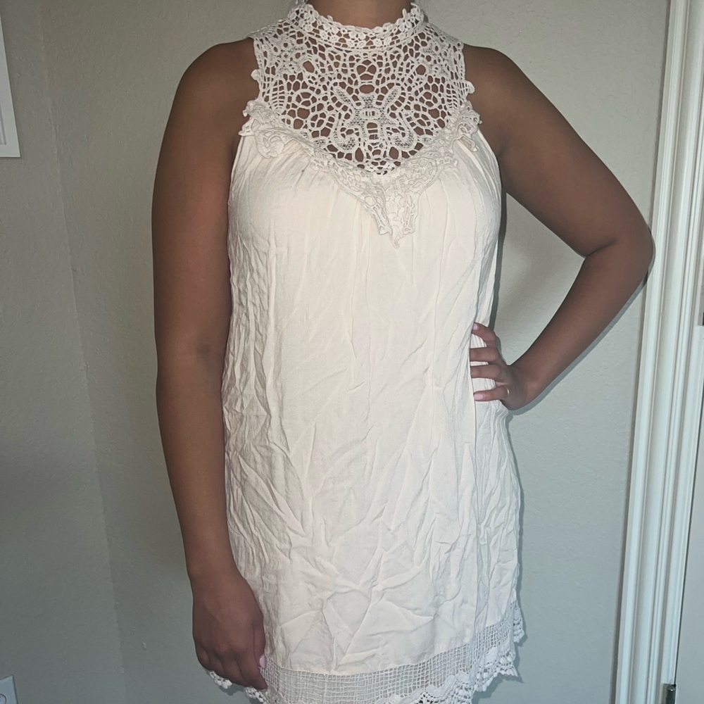 Beige mock neck dress